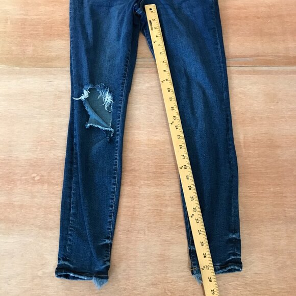 Good American Jeans Women 12/31 Blue Distressed High Rise Dark Wash Stretch - Picture 6 of 9